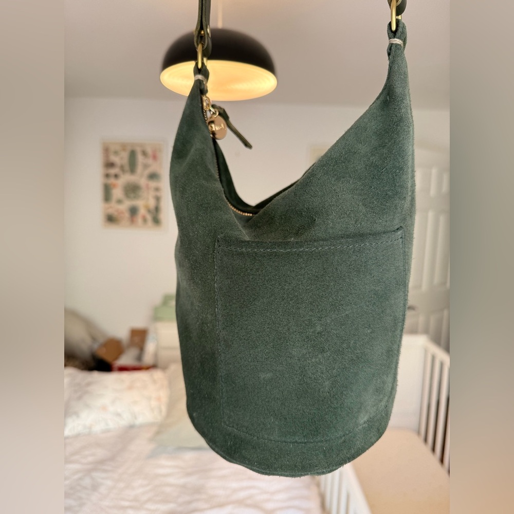 Clare V Suede Petite Jean Bucket Bag in Loden Green - Picture 3 of 13